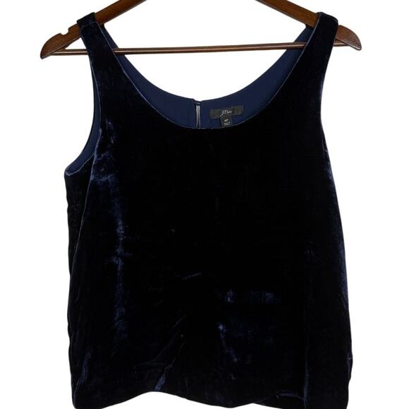 J. Crew Velvet Sleeveless Tank Top Key Hole Back Button Scoop Neck 4P Navy Blue - Picture 14 of 15